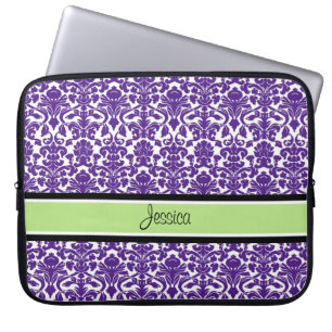 Laptop Purple Damask Custom Name Sleeve
