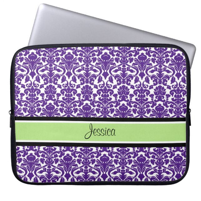 Laptop Purple Damask Custom Name Sleeve (Front)