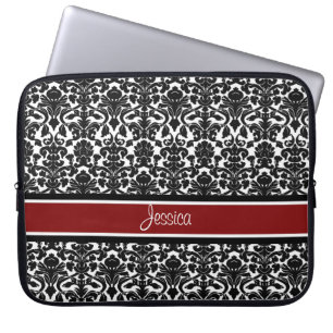 Laptop Red Damask Custom Name Sleeve