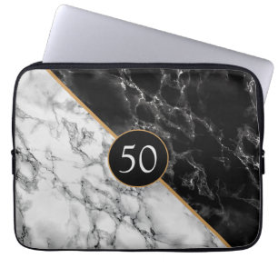 Laptop Sleeve Birthday Gift Black White Marble