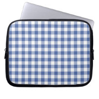 Laptop Sleeve, Dark Blue and White Check Gingham