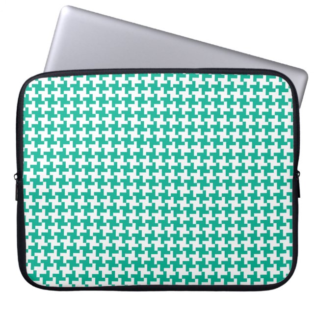 Laptop Sleeve, Emerald Green Dogstooth Check Sleeve (Front)