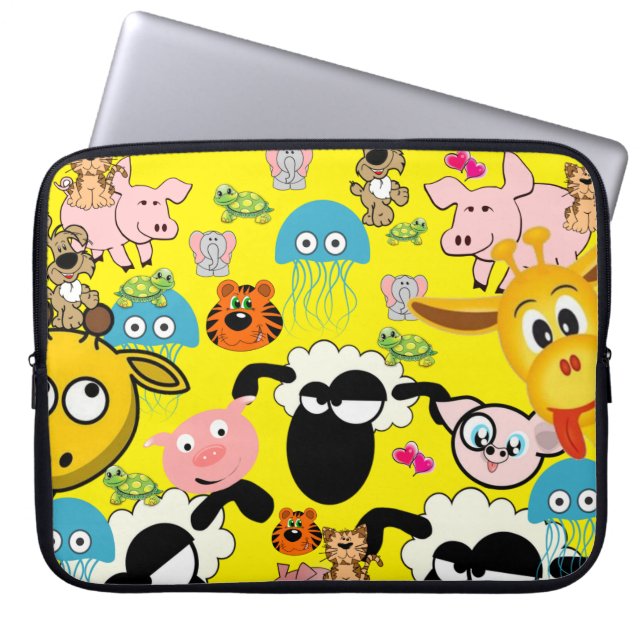 Laptop Sleeve Giraffe, Pig, Dog, Kitten, Sheep (Front)