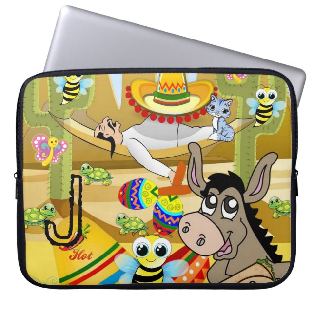 Laptop Sleeve Mexican Man Donkey Bumblebee (Front)