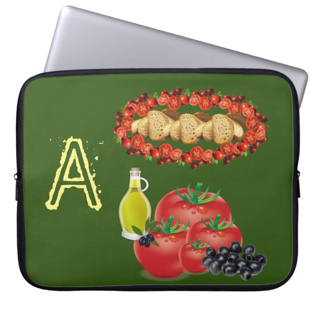 Laptop Sleeve Olive Oil, Olives, Bread, Tomato (Front)