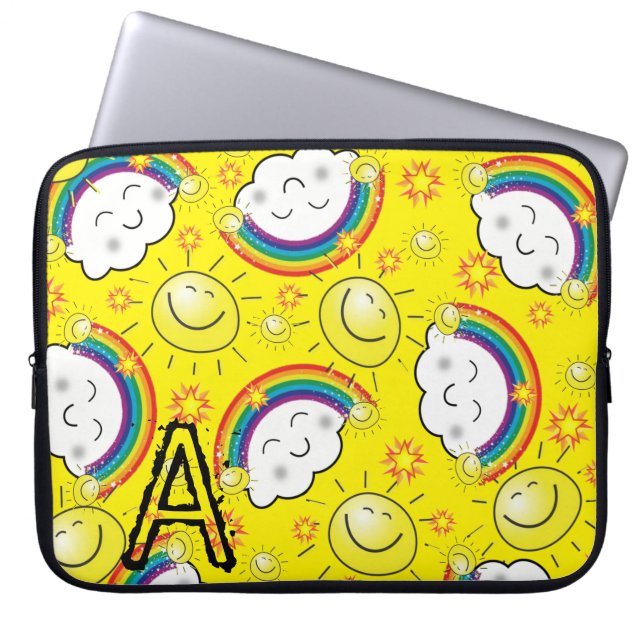 Laptop Sleeve Rainbow, Sun, Clouds, Yellow (Front)
