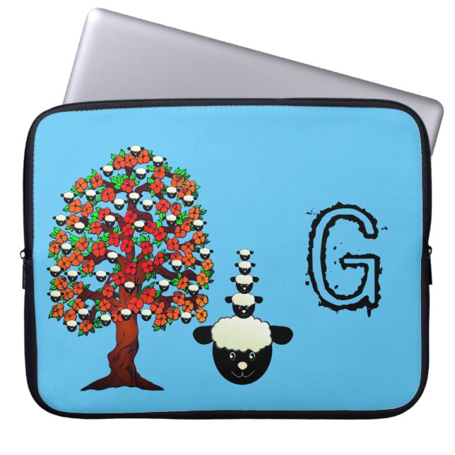 Laptop Sleeve Sheep Tree Blue (Front)