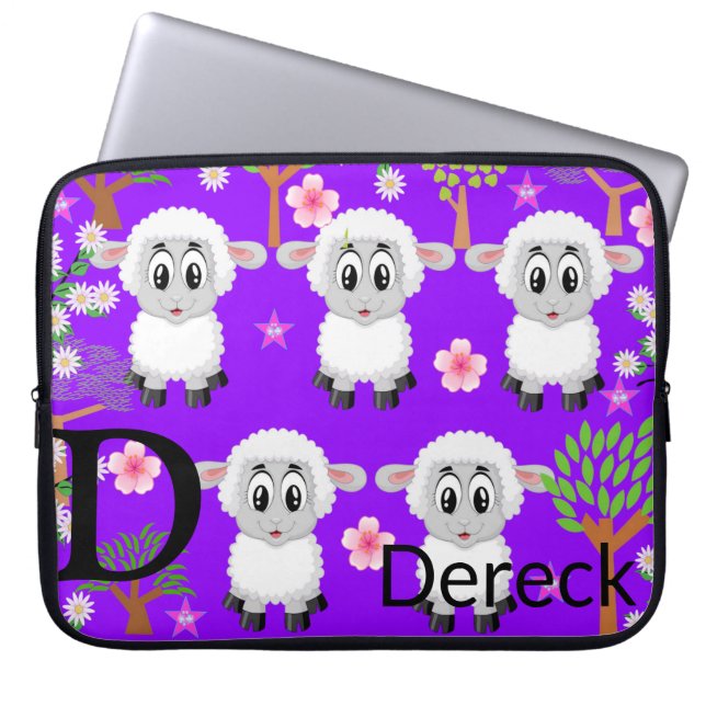 Laptop Sleeve Sheep Trees Floral Purple (Front)