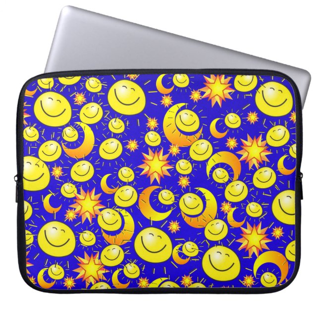 Laptop Sleeve Sun Moon Orange Yellow Stars Blue (Front)