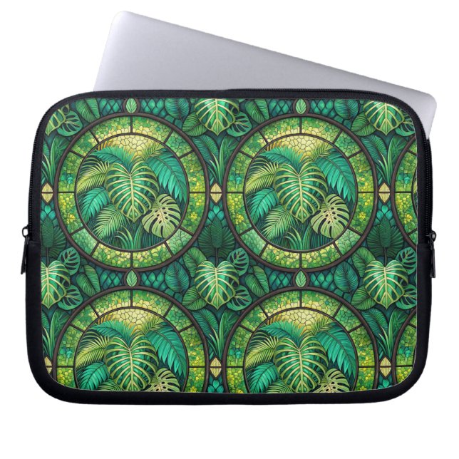 Laptop sleeve with a vibrant green botanical  (Front)