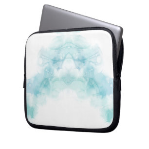 Laptop sleeve with abstract teal and white