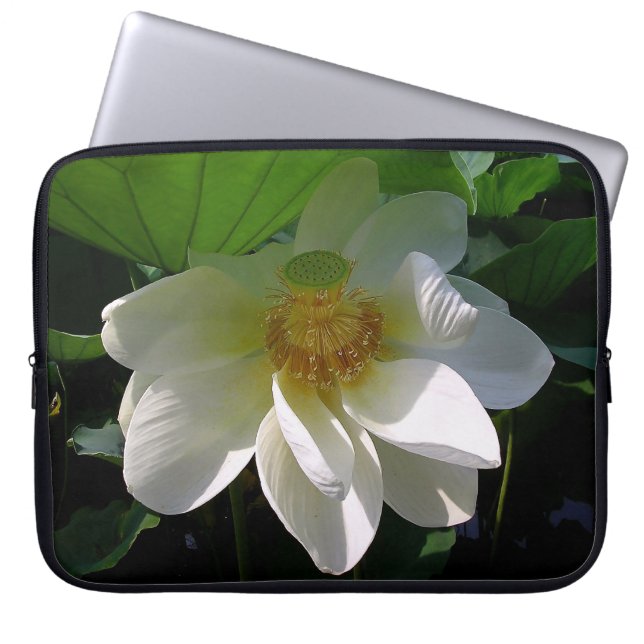 Laptop Sleeve with delicate white Lotus Flower (Front)