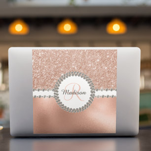 Laptop Sticker Rose Gold Monogram Diamond