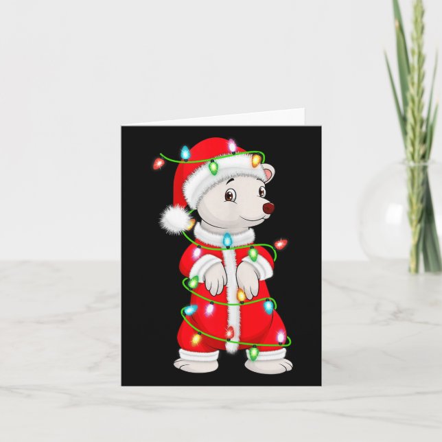 Lar Bear Christmas Lights Santa Costume Cute Anima Card (Front)