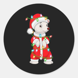 Lar Bear Christmas Lights Santa Costume Cute Anima Classic Round Sticker