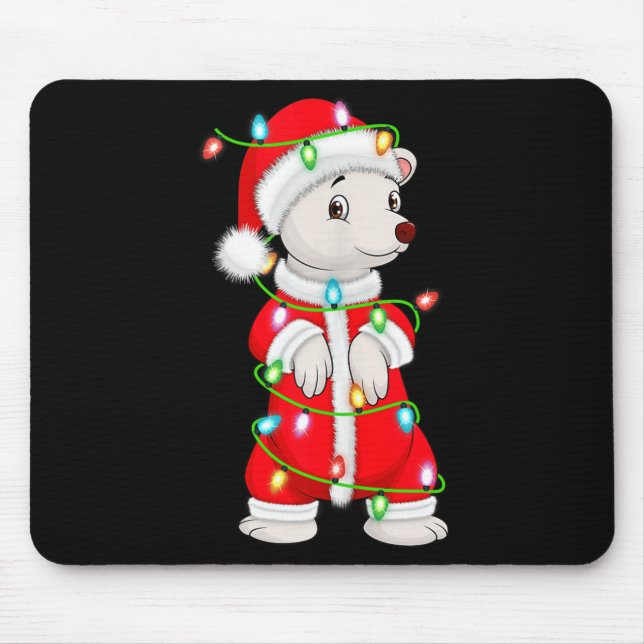Lar Bear Christmas Lights Santa Costume Cute Anima Mouse Pad (Front)