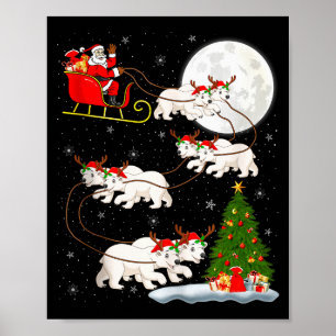 Lar Bear Santa Sleigh Flying Funny Magical Christm Poster