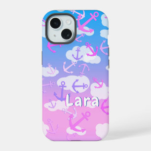 Lara - Custom Name Template, Cute Floating Anchors iPhone 15 Case