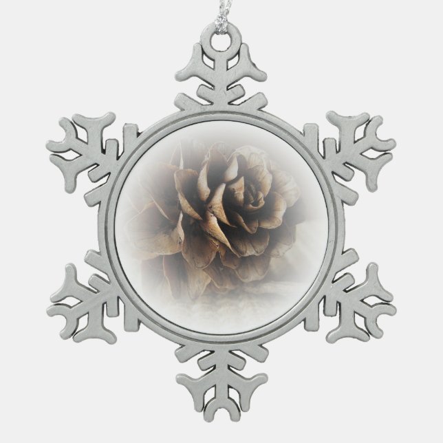 Larch Cone Snowflake Pewter Christmas Ornament (Front)