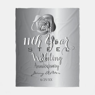 Large 11th Wedding Anniversary Steel Rose  Fleece Blanket
