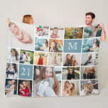 Large 21st Birthday Personalised 22-Photo Collage Fleece Blanket<br><div class="desc">Create a one-of-a-kind 21st birthday gift with this photo collage fleece blanket, featuring a monogram initial and the number 21 (text is fully editable and background colour can be changed) with 22 photos from Instagram, your phone or your computer. Add a photo for each year of age, from birth to...</div>
