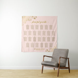 Large 26 Table Pink & Gold Wedding Seating Chart Tapestry