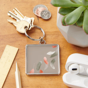 Large (2") Floating Feathers Premium Square Key Ring