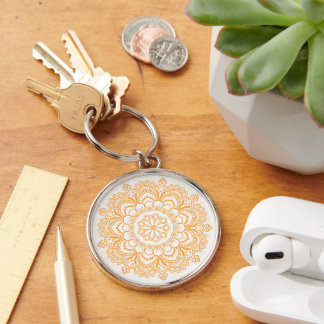 Large (2") Mandala Patterned Premium Round Key Ring