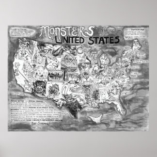 Large 48 x 36" Monsters of the United States Poster