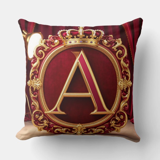 Large A Monogram on Red Velvet Cushion (Front)