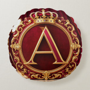 Large A Monogram on Red Velvet Round Cushion
