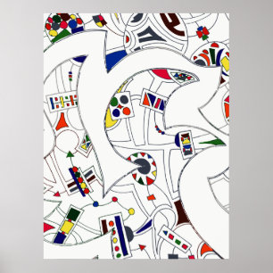 Large Abstract Ink Drawing Poster