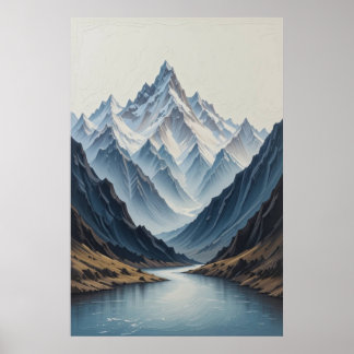 Large Abstract Mountains Painting on Canvas 3d Hea Poster