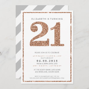 LARGE AGE NUMBER INVITE glam 21 rose gold glitter
