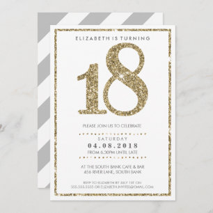 LARGE AGE NUMBER INVITE modern 18 gold glitter