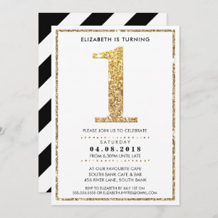 LARGE AGE NUMBER INVITE modern 1 gold glitter