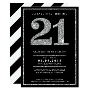 LARGE AGE NUMBER INVITE modern 21 silver glitter