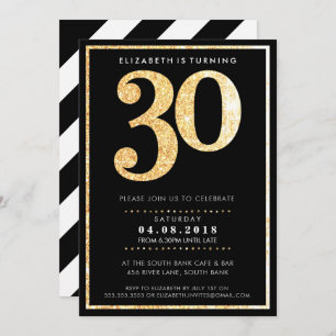 LARGE AGE NUMBER INVITE modern 30 gold glitter
