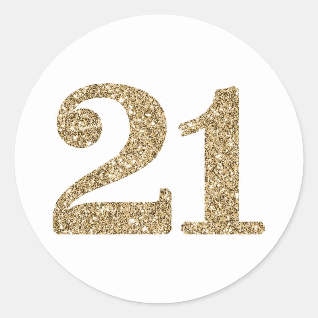 LARGE AGE NUMBER modern 21 gold glitter Classic Round Sticker (Front)