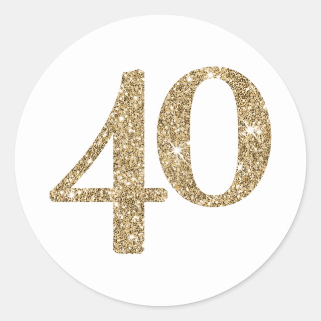LARGE AGE NUMBER modern 40 gold glitter Classic Round Sticker (Front)