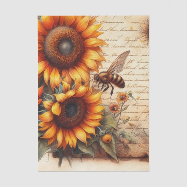 Large and Small Sunflowers with Bees and Script Tissue Paper (Front)