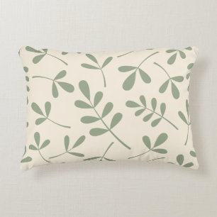 Large Assorted Green Leaves on Cream Pattern Decorative Cushion