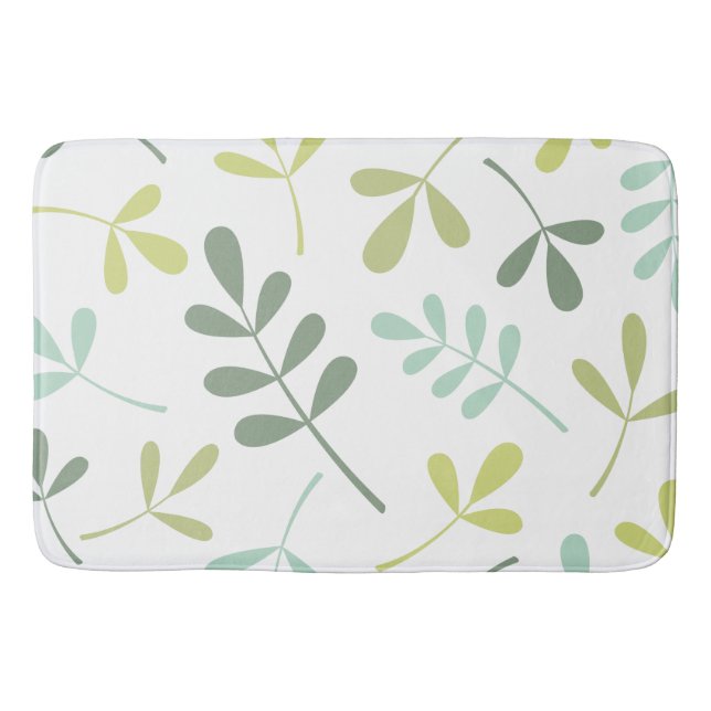 Large Assorted Leaves Green Mix on White Bath Mat (Front)