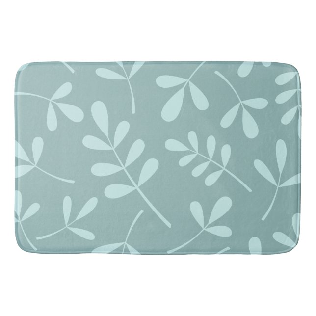 Large Assorted Light on Mid Teal Leaves Design Bath Mat (Front)