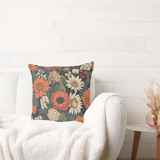 Large Autumn Flowers Contemporary Cushion (Couch)