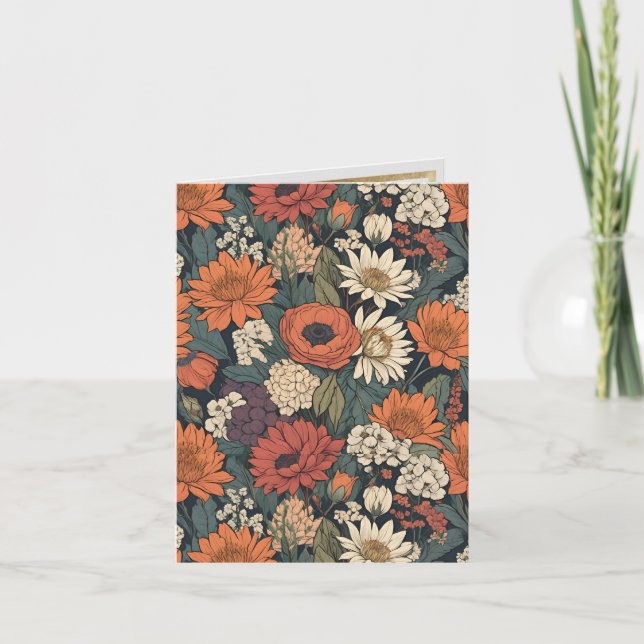 Large Autumn Flowers Contemporary Note Card (Front)