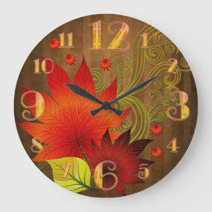 Large  Autumn Leaves Wall Clock