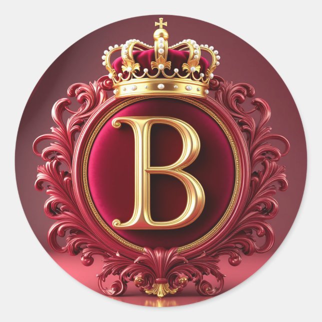 Large B Monogram on Red Velvet Classic Round Sticker (Front)