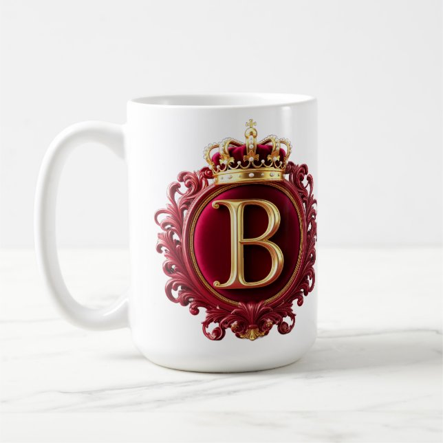Large B Monogram on Red Velvet Coffee Mug (Left)