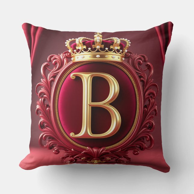 Large B Monogram on Red Velvet Cushion (Front)